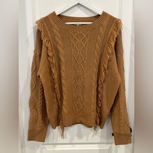 Jodifl Camel Fringe Western Cable Knit Sweater Boho Women’s Size M